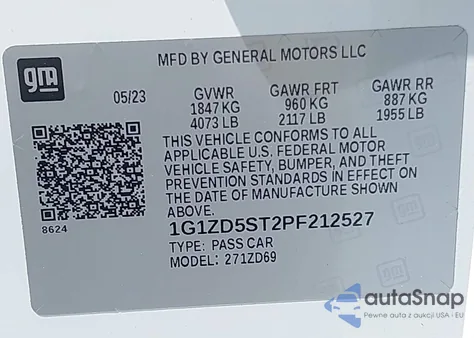 2023 Chevrolet Malibu Fwd 1Lt из США, поврежденный, VIN 1G1ZD5ST2PF212527